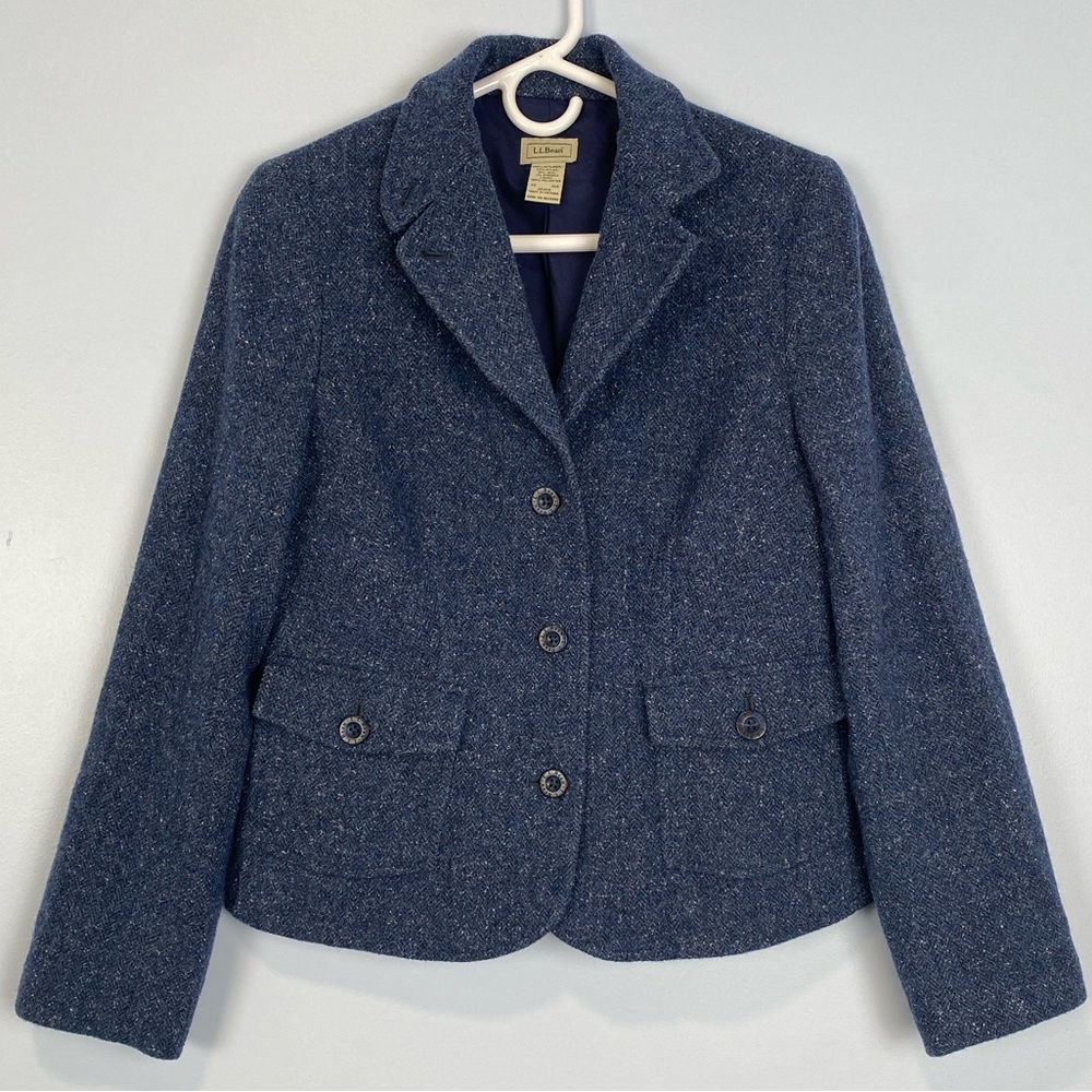 LL Bean Wool Silk Blazer Women XS Blue Academia Classic Timeless Career Polished